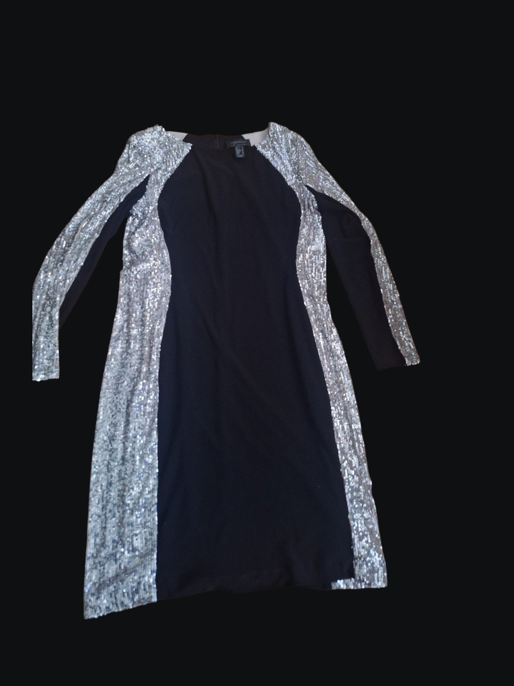 Frank Lyman Design Black Dress with Silver Sequin Side Panels